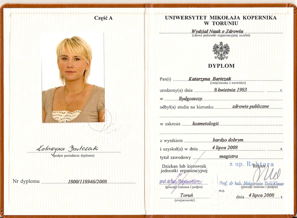 Dyplom magistra kosmetologii